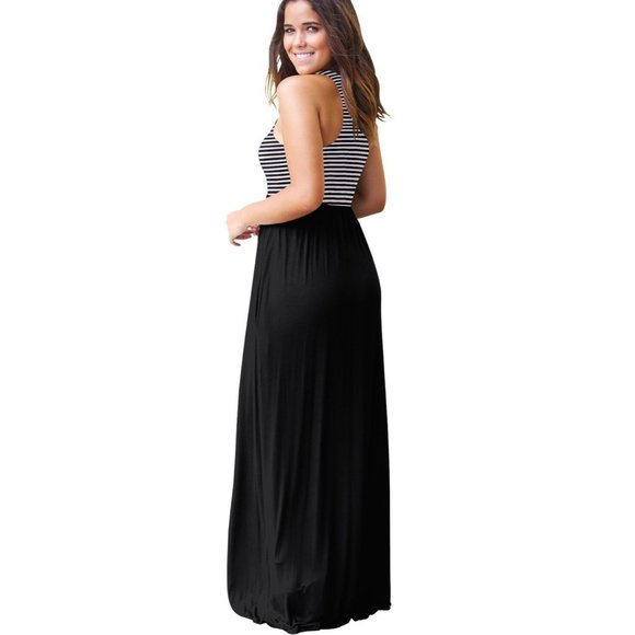 Sleeveless Black and Stripes Contrast Maxi Dress - Picture 3 of 3